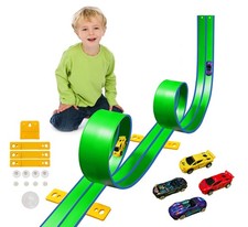 15 Ft Flexible Race Car Track Aqua Green for Kids,Flex Track Starter Set Compa