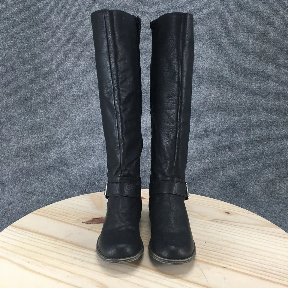 Botas JustFab para mujer 6,5 amapola hasta la rodilla cremallera lateral botas de montar negras tacones bajos Foto 3 de 4