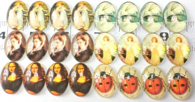 24 w/ 6 Different 25x18mm Glass Colorful Women Angels Mona Lisa Cameo Cabochon