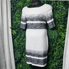 Teri Jon Rickie Freeman Dress 16 Black White Striped Textured Sheath 3190