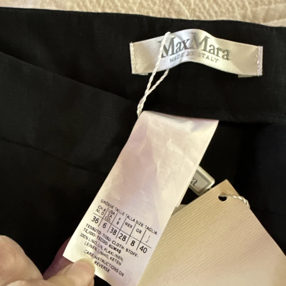Pantalones negros MaxMara 100 % lino para mujer hechos en Italia talla 6 nuevos con etiquetas Foto 3 de 4