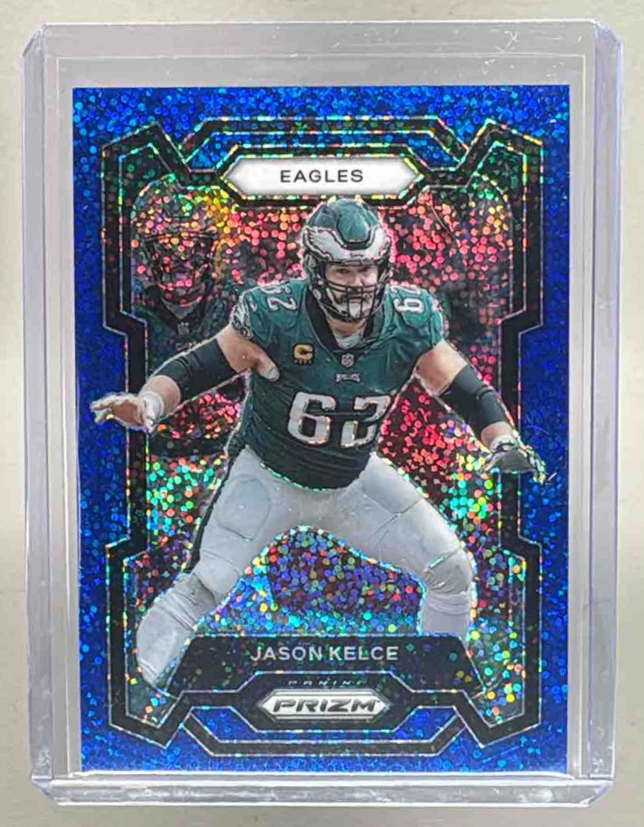 Jason Kelce 2023 Panini Prizm #245 Blue Sparkle 84/96