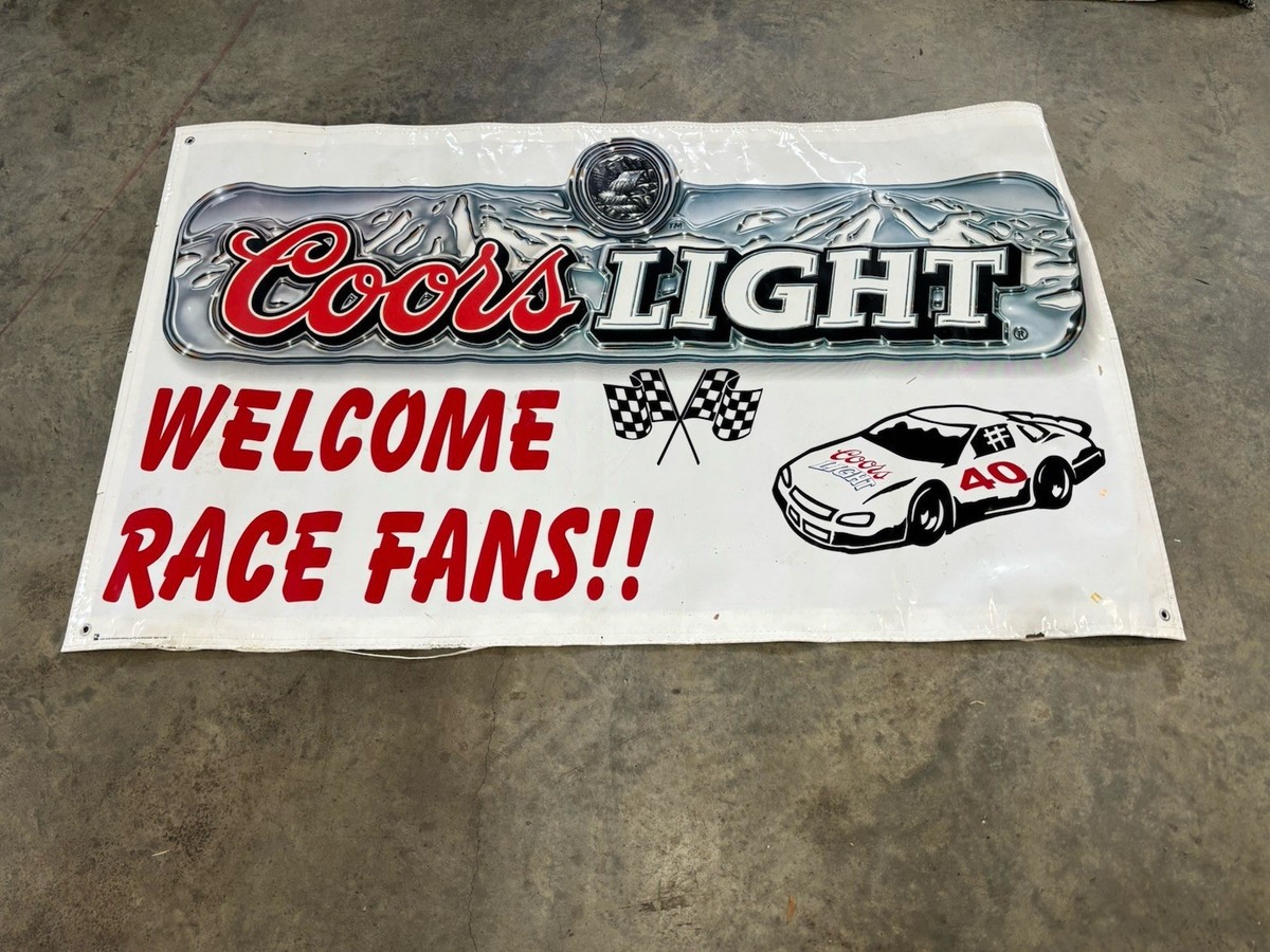 Vintage Coors Light Welcome Race Fans Banner 59x36 PVC Garage