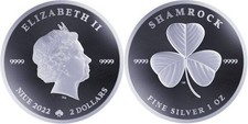2022 Niue 1 Oz .9999 Silver $2 Coin ~ Shamrock Clover ~ In Capsule ~ Pristine