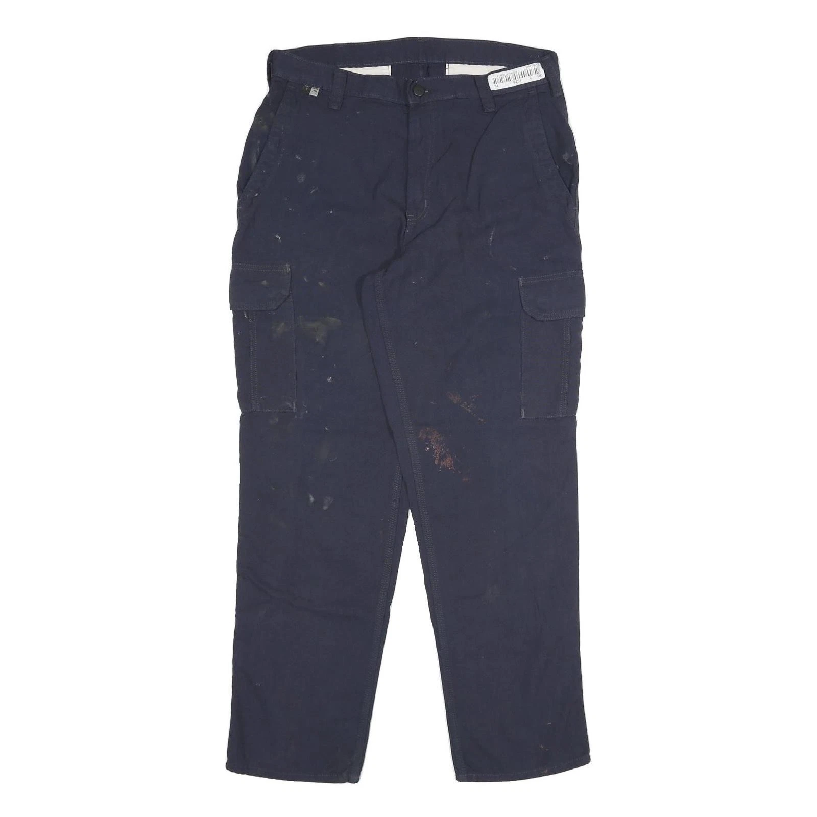 CARHARTT Mens Cotton Blend Navy Regular Cargo Trousers W32 L30 Workwear Zip