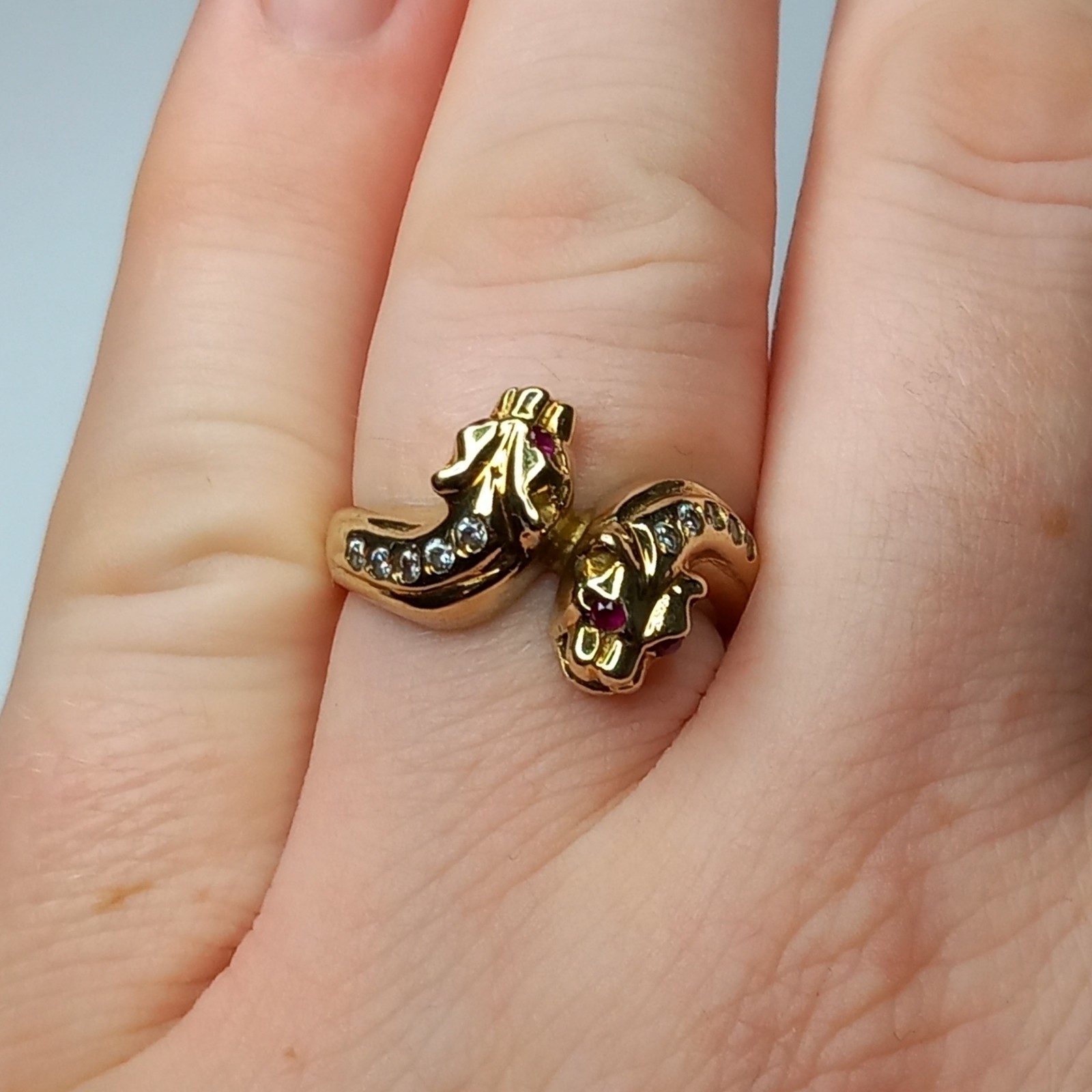 9CT YELLOW GOLD RUBY DOUBLE PANTHER LEOPARD HEAD … - image 11