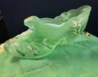 Fenton  Art Glass Willow Green Hand Painted Cat Melon Slipper