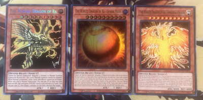 Yugioh: Winged Dragon Of Ra 3 Card GOD CARDS Variant Set 1st Edition w/2 Holo NM
