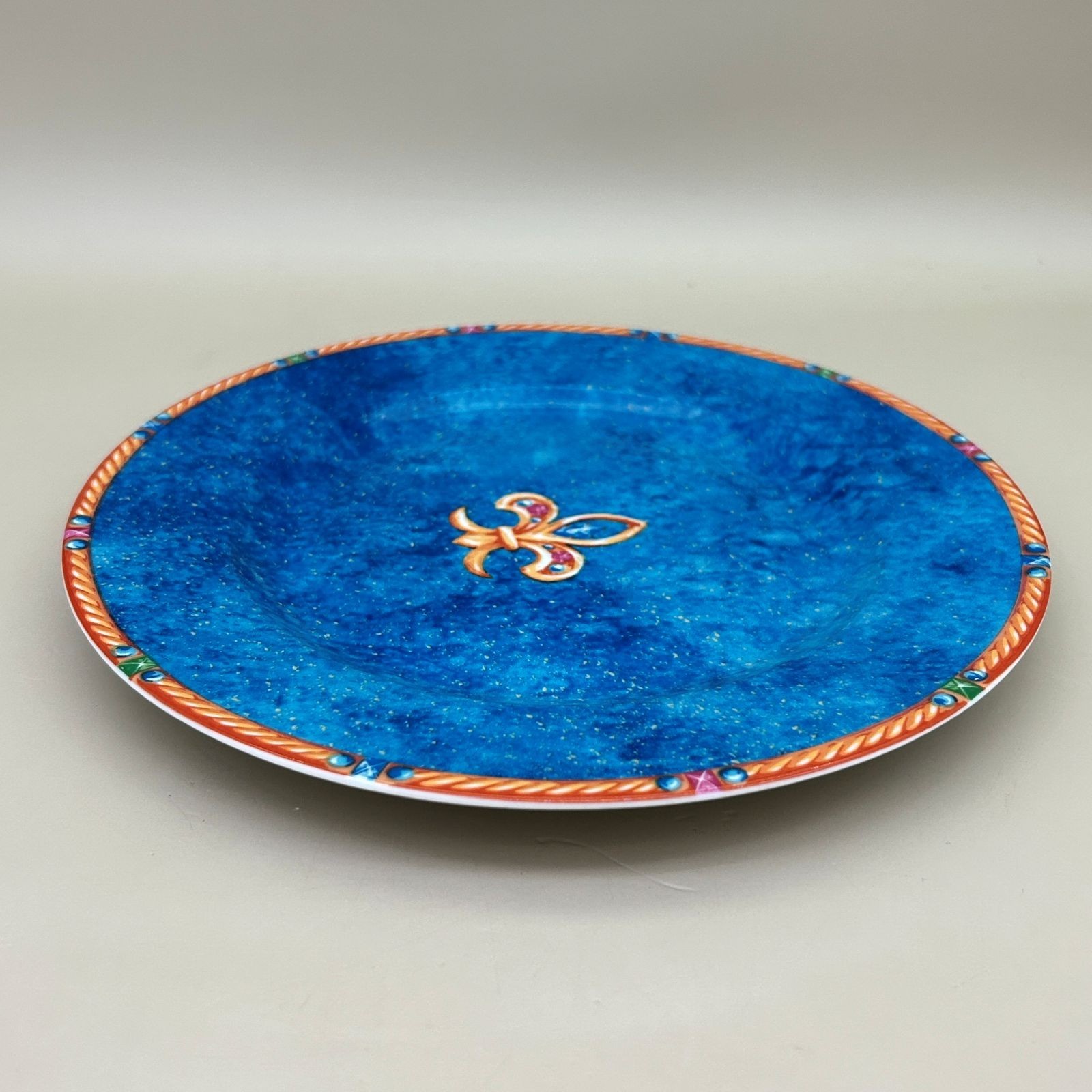 Philippe DeShoulieres Fleur de Lys Salad Plate 8.5 in Limoges Blue Yellow Edge