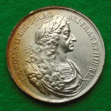 Charles II Marriage to Catherine of Braganza White Metal Medal 1662 (Re-strike)