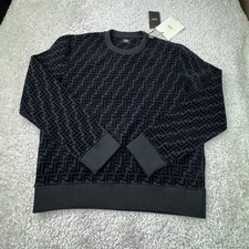 FENDI Velour All Over Monogram Print Sweatshirt Black Mens Large NEW