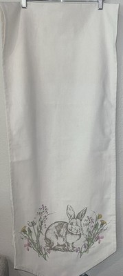 Bunny Rabbit IVORY Table Runner Easter Spring Floral 100% Cotton 18  X 86 