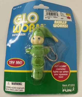 Hasbro Basic Fun Glo Worm Keychain #1203 In Package Green Vintage No Light 2003
