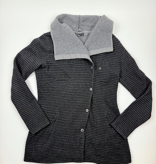 prAna Women’s Wool Blend Striped Cardigan Sweater – Black/Gray – Long – Size L