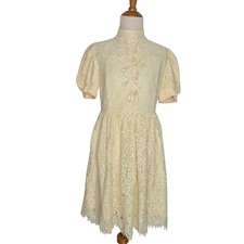 Ivy City Coquette Lace Dress High Neck Victorian Puff Sleeves Women Medium