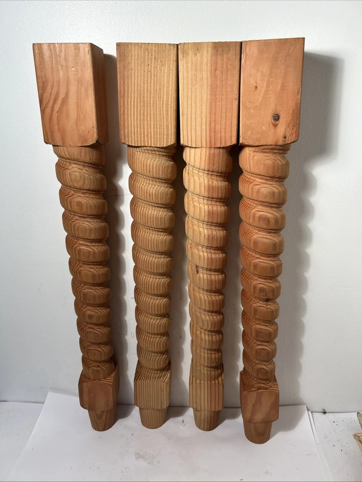 Juego de 4 patas de mesa hechas a mano corazón pino cebada torcida/cuerda 3-1/2" x 3-1/2" x 30" Foto 2 de 4