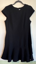 Eliza J Black Solid Shift Dress Round Neck Cap Sleeve Stretch Ruffle Hem 12