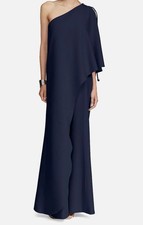Halston Women's Blue Ignacia Crepe Cape Jumpsuit Size 10