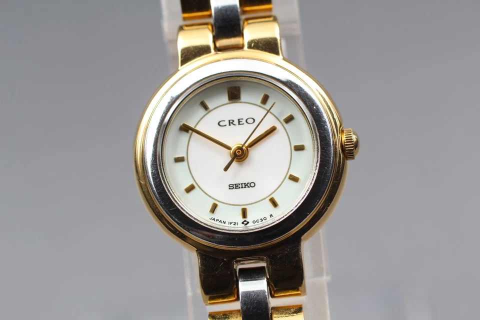 Vintage 1989 N MINT Seiko Creo 1F21-0A9A Two-Tone Quartz Womens Watch JAPAN - Image 4 of 4