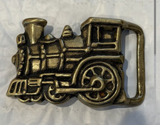 Solid Brass 1970s Vintage Locomotive Steam Engine Cutout Belt Buckle