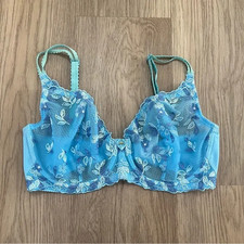 Wacoal Blue Flower Fields Embroidered Sheer Lace Underwire Bra 85731 Size 34DD