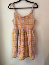American Eagle Dress Women's Sz Large Plaid Straps Lined Sundress Pockets Beachy