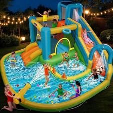 Kids Inflatable Bounce House Water Park Dual Slide Climbing Jumping Splash Pool
