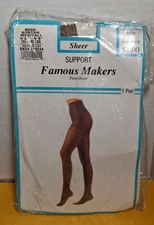 1 pair Famous Makers Pantyhose Sheer Support Med/Tall 100-165 lbs Suntan/ Read