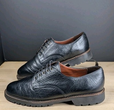 H.S. Trask Bison Leather Black Derby Men's US 9.5 Wide Shoe Lug Sole Made in USA
