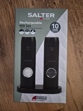 Salter Rechargeable Salt & Pepper Mill Set –Adjustable Grind, USB & Storage Base