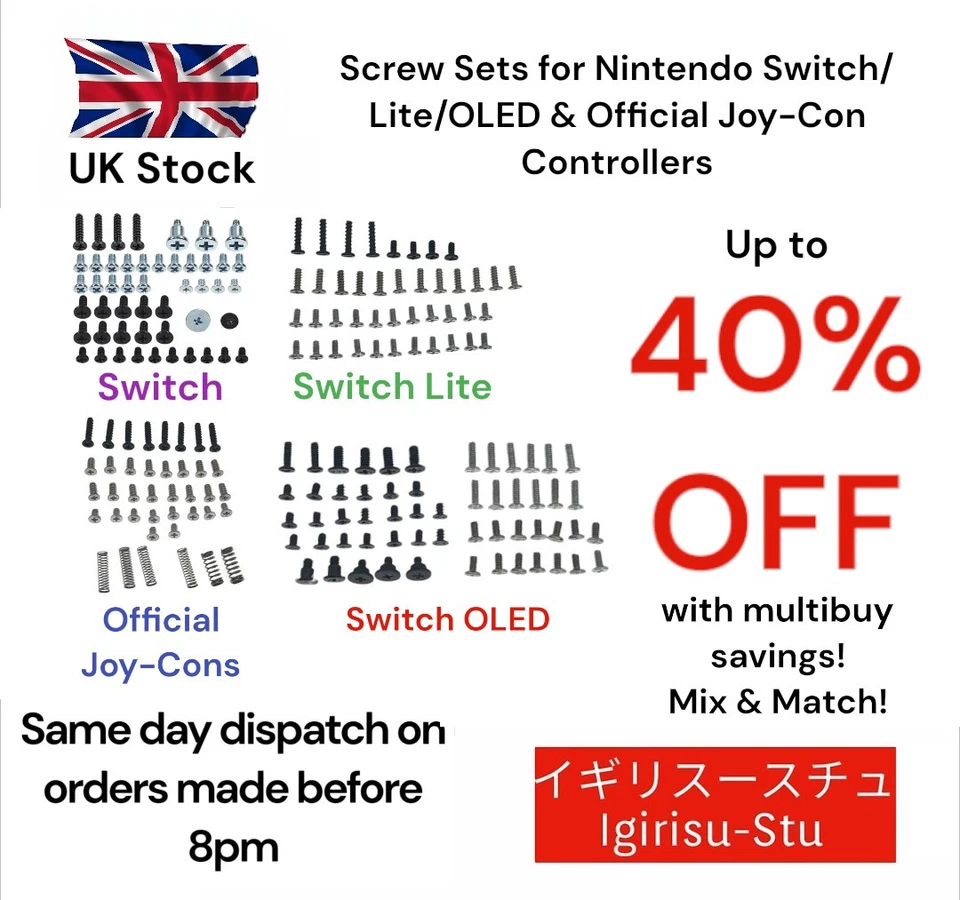 IGIRISU-STU Nintendo Switch (Original/Lite/OLED) & Joy-Con Complete Screws Set/Screw Sets