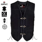 RIDERACT Black Suede Motorcycle Leather Vest Triple Clasp Mens Biker Waistcoat