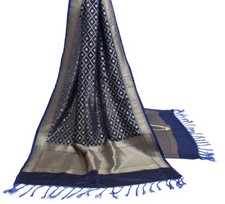 Sushila Vintage Blue Indian Dupatta Blend Silk Zari Woven Long Stole Scarves
