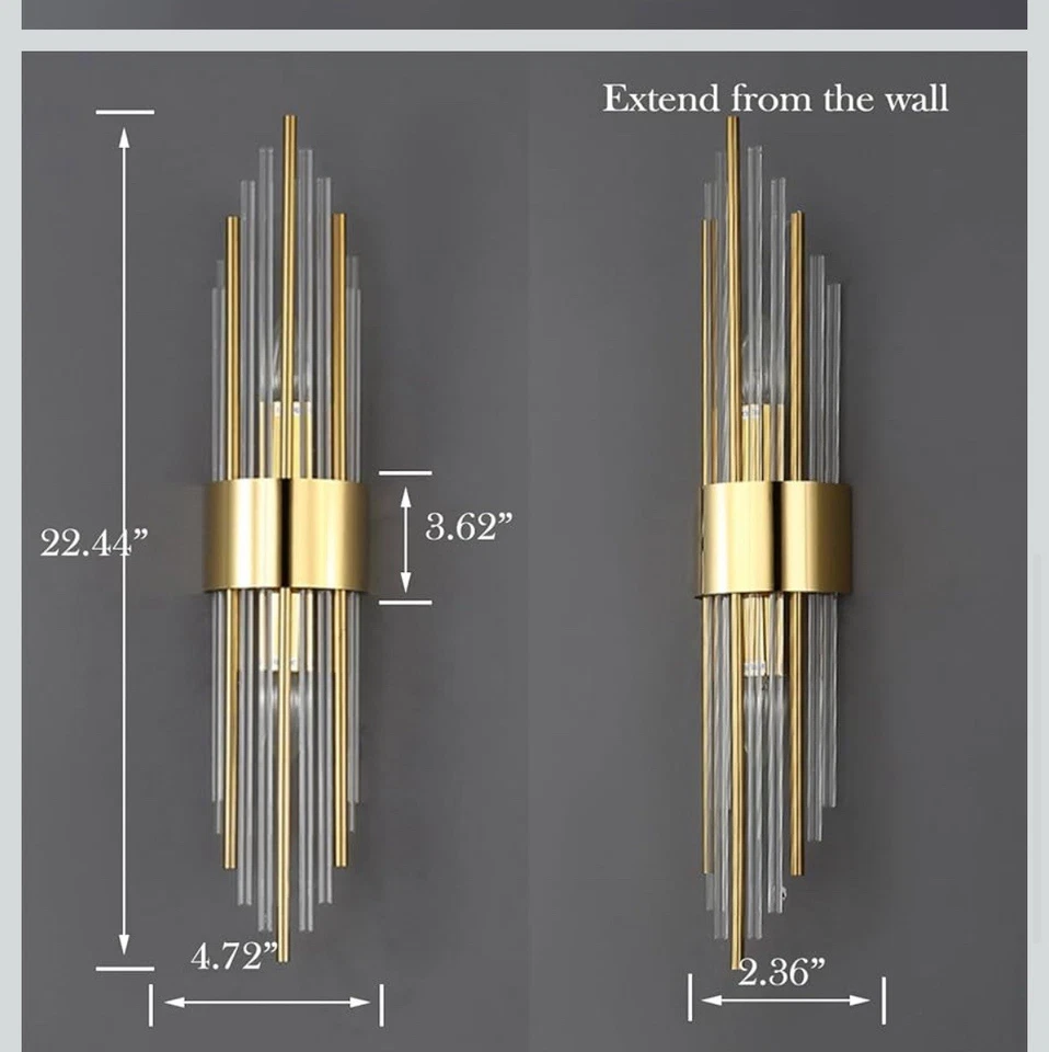 NUEVO APLIQUES DE PARED SHAWNKEY DORADO 2 LUCES Moderno VIDRIO CRISTAL Titanio teenyo Foto 3 de 4