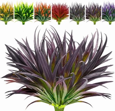 8 Pcs Outdoor Fake Plants UV Resistant Artificial Tall Grass Plants Faux Tropica