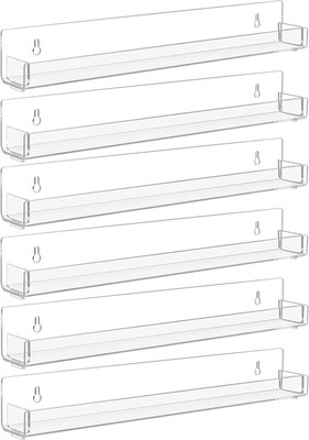 6 Pack Clear Nail Polish Rack Wall Mounted,15 Inch Invisible Acrylic Floating Bo
