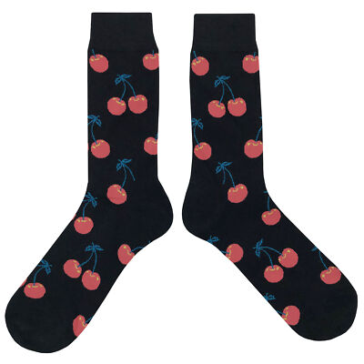 NWT Black Cherry Dress Socks Novelty Men 8-12 Black Crazy Fun Sockfly