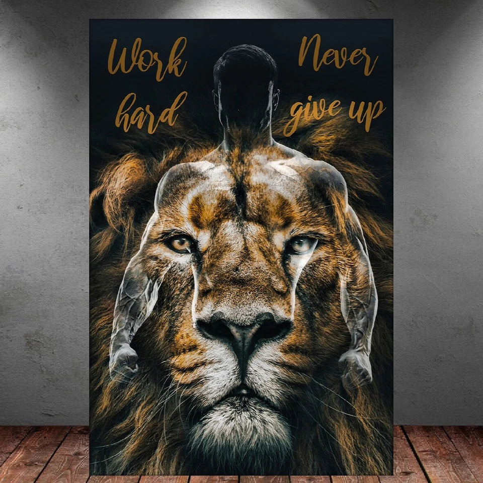 LEINWAND BILD ER XXL BODYBUILDING LÖWE LÖWENKOPF TATTOO ABSTRAKT WAND POSTER - Bild 4 von 4