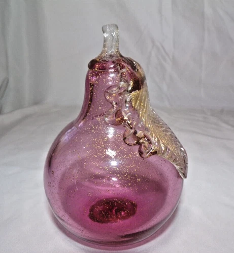 Vintage Venetian Glass Murano Italian Hand Blown Glass Pear Pink w/Gold