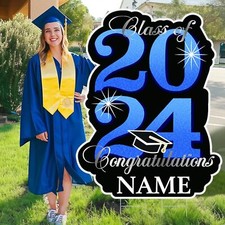 Graduation Decorations Class of 2024,Large Personalized Yard Blue