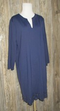 Lands' End Womens V-Neck Boho Swim Cover Up Dress Sz Large 14/16 Navy Beach