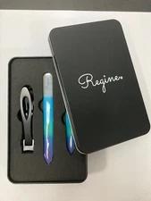 Regine Ultra Wide Nail Clipper and Glass Nano Laser Etched Mani/Pedi Set Blue