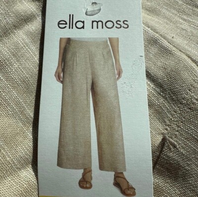 Ella Moss Linen Blend Pants Womens Large Tan Wide Leg Pull On New Beach Coastal