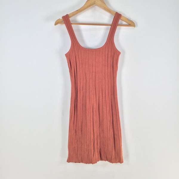 Charcoal womens crepe knit bodycon tank dress size 12 brown stretch 098229
