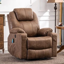 Massage Heated Rocker Swivel Recliner Chair Nursery Gliding Chair W/ USB Ports