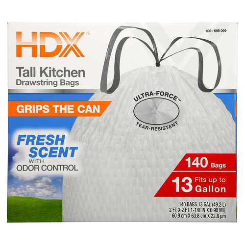 Scented Flex Drawstring Kitchen Trash Bags, Odor Control Household,13