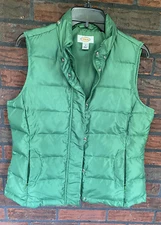 Green Goose Down Vest Small Zipper Pockets Snaps No Hood Sleeveless Jacket EUC