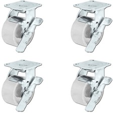 CasterHQ - 4 inch x 2 inch Steel Swivel Casters w/Brakes -Set of 4- Iron Wheel