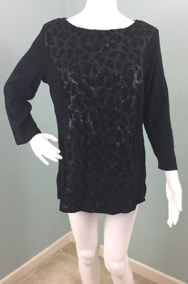 NWT Women s Rafaella Studio Black Lace Sequin ''Time To Shine'' Knit Top Sz Large