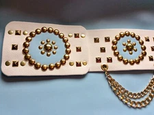 Elvis style Nail Belt In White And Powder Blue Will All Gold Trim